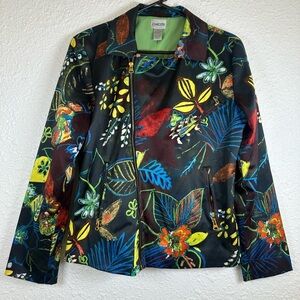 Chico's Whimsical Night Gretta Moto Jacket Tropical Floral Print Women's Size 1